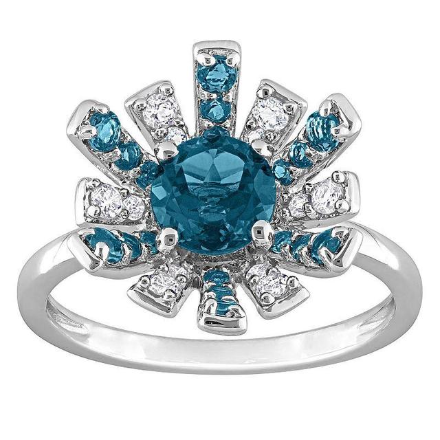 Stella Grace Sterling Silver London Blue Topaz & White Topaz Starburst Cocktail Ring, Womens Product Image