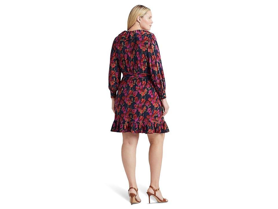 Lauren Ralph Lauren Plus Size Floral Ruffle-Trim Jersey Dress Multi) Women's Dress Product Image