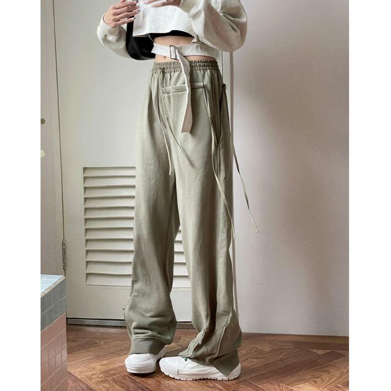 High Waist Zipped Hem Wide Leg Sweatpants Product Image