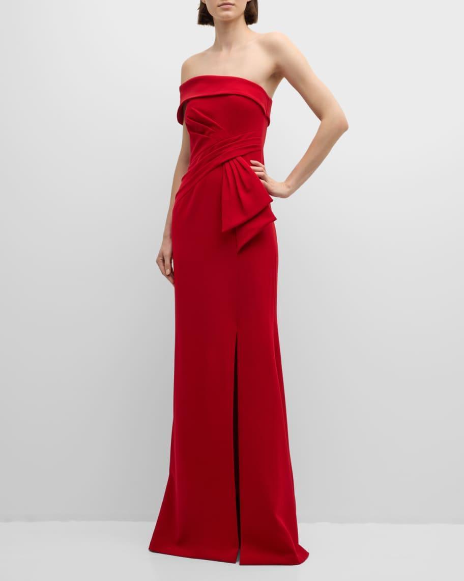 Pleated Off-Shoulder Stretch Crepe Gown Product Image