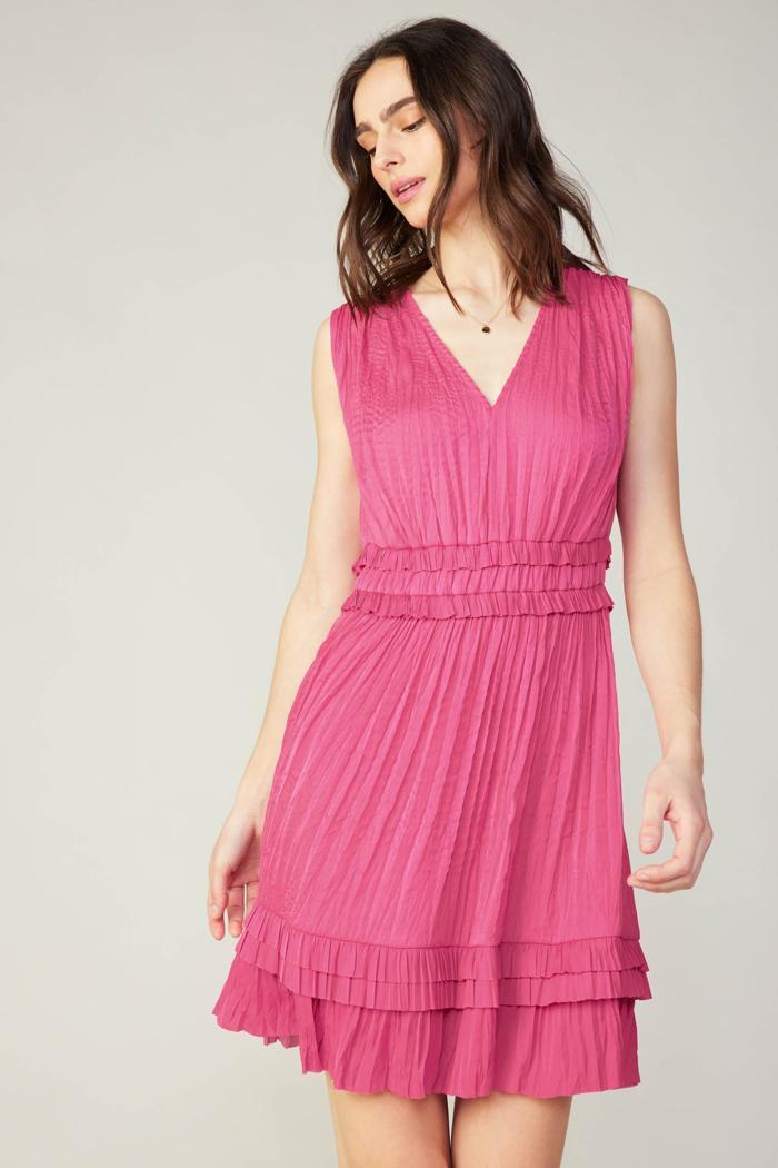 VNeck Pleated SlvLess Ruffle Mini Dress Product Image