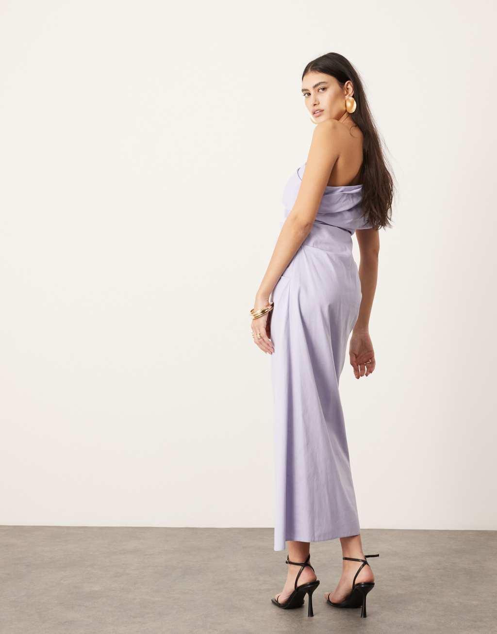 ASOS EDITION one shoulder ruched maxi dress in lilac Product Image