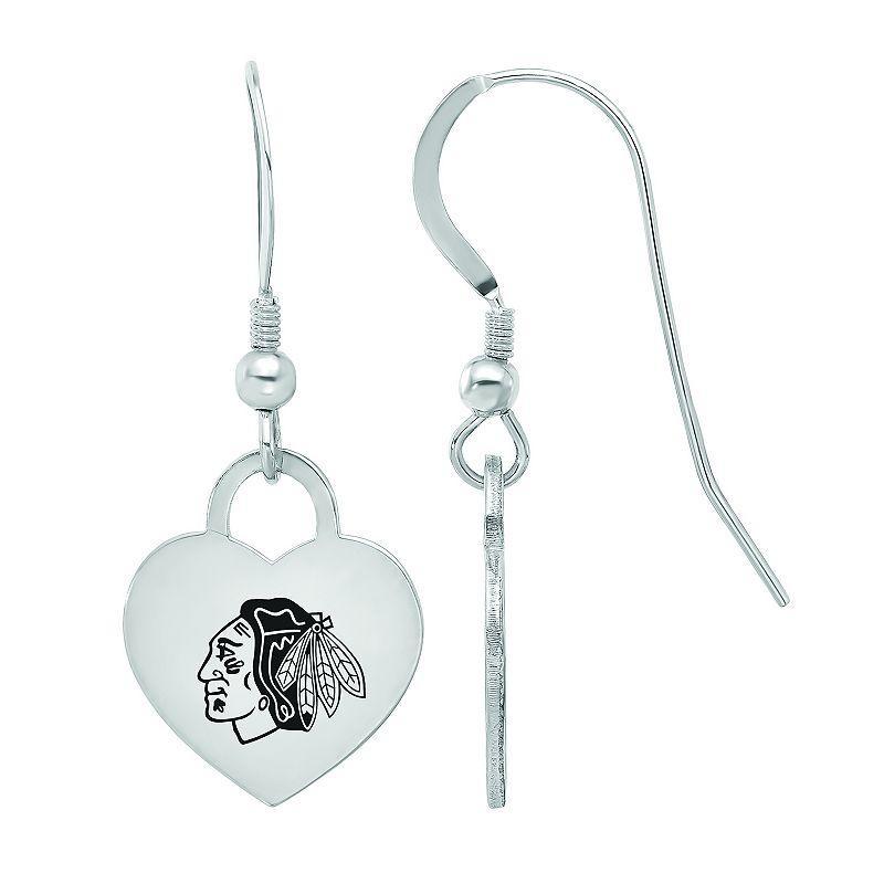 LogoArt Sterling Silver Enamel Chicago Blackhawks Heart Drop Earrings, Womens Product Image