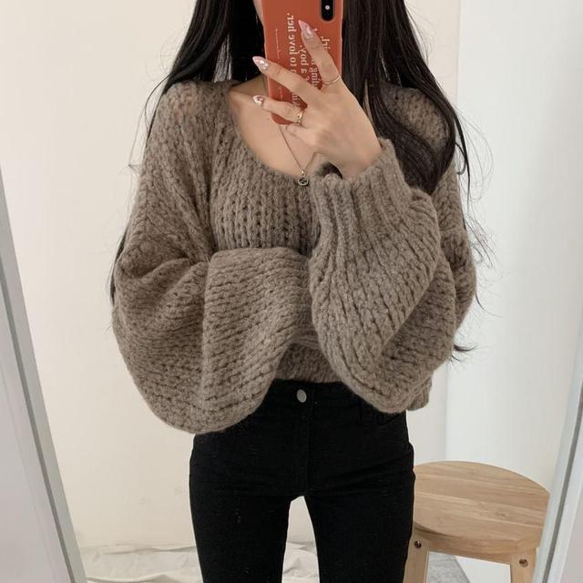 Scoop Neck Plain Sweater Product Image