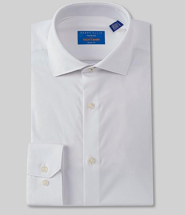 Perry Ellis Premium Non-Iron Performance Stretch Slim-Fit Spread Collar Solid Dress Shirt Product Image