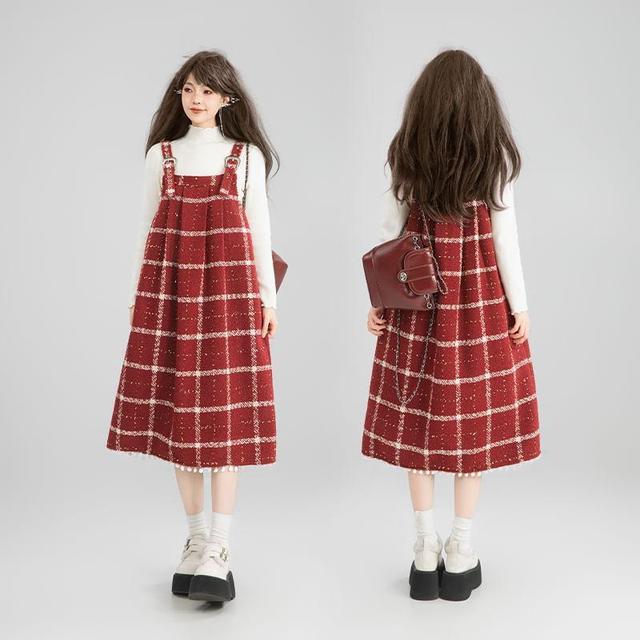 Sleeveless Plaid Midi A-Line Dress Product Image