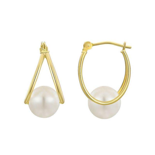 Forever 14K Freshwater Cultured Pearl Oval Hoop Earrings, Womens, White Product Image