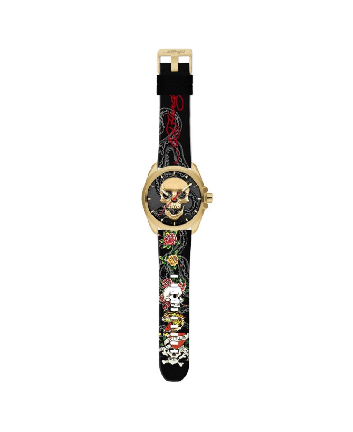 Ed Hardy Mens Matte Black Silicone Strap Watch 46mm Product Image