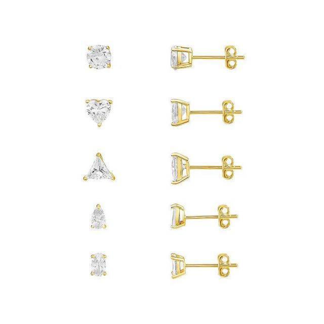 PRIMROSE Sterling Silver Cubic Zirconia 5-Pair Stud Earring Set, Womens, Yellow Product Image