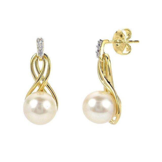 PearLustre by Imperial 14k Gold Over Silver Freshwater Cultured Pearl & Lab-Created White Sapphire Drop Earrings, Womens, 14k Gold Plated Product Image