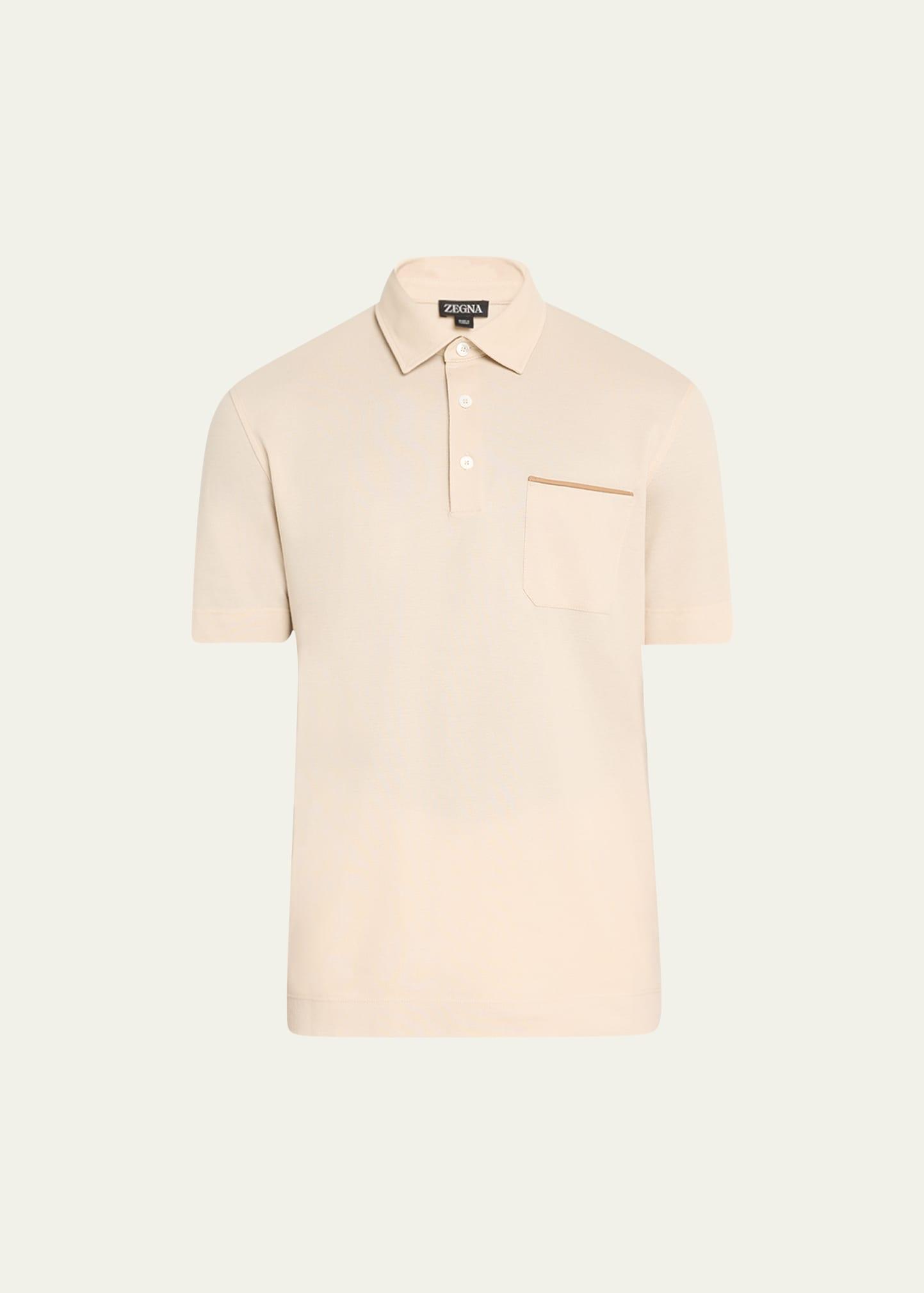 Mens Cotton Polo Shirt with Leather-Trim Pocket Product Image