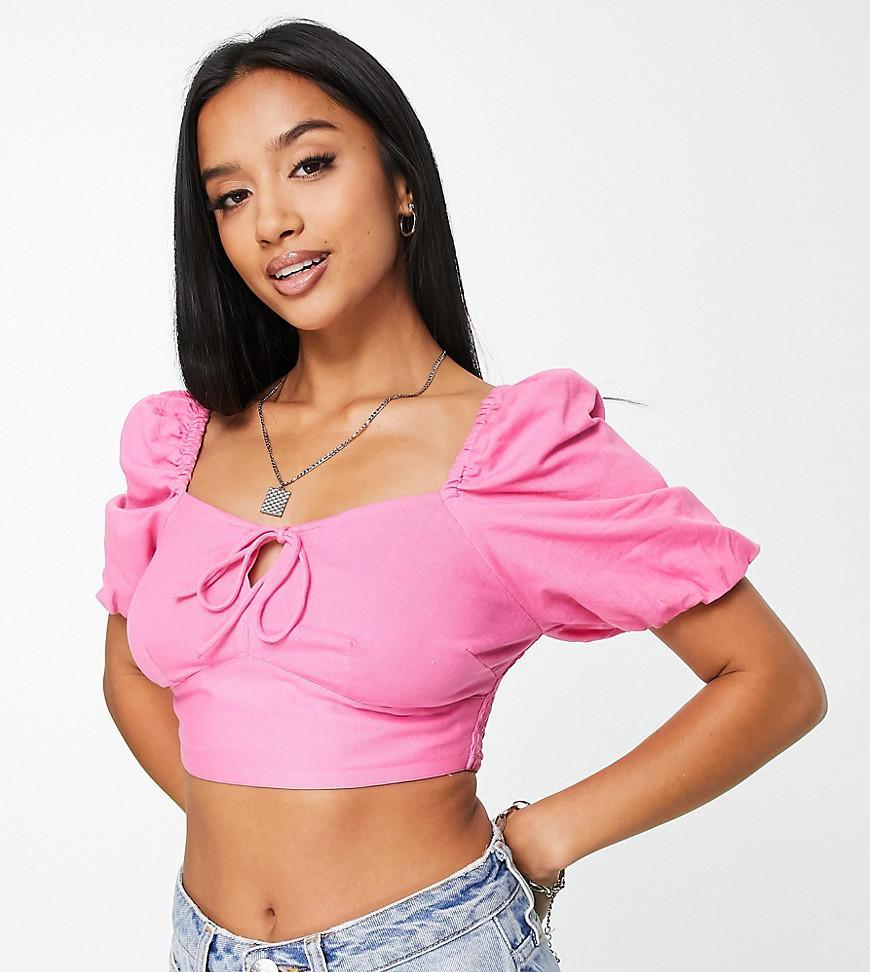 River Island Petite milkmaid top in bright pink Product Image