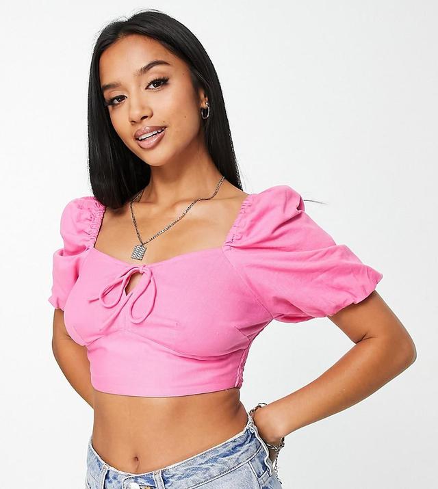 River Island Petite milkmaid top in bright pink Product Image