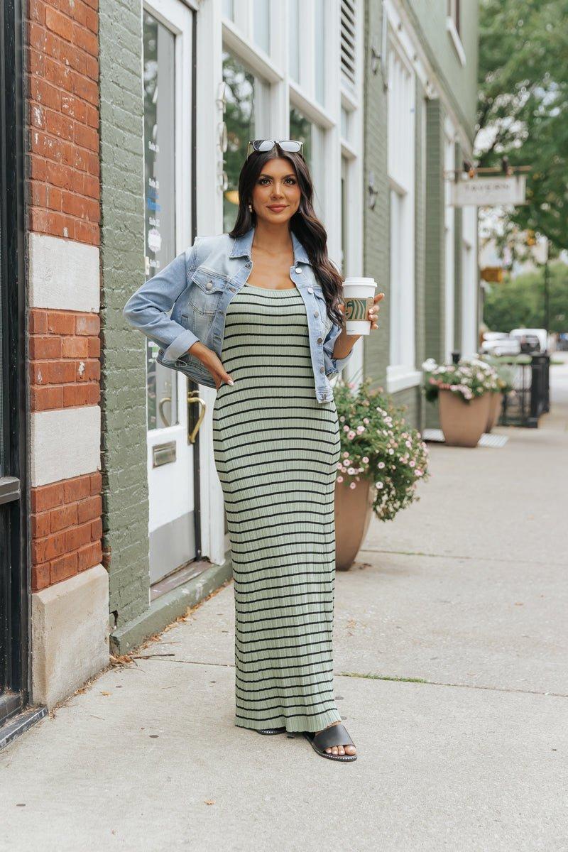 Light Green Striped Tank Maxi Dress - FINAL SALE Product Image