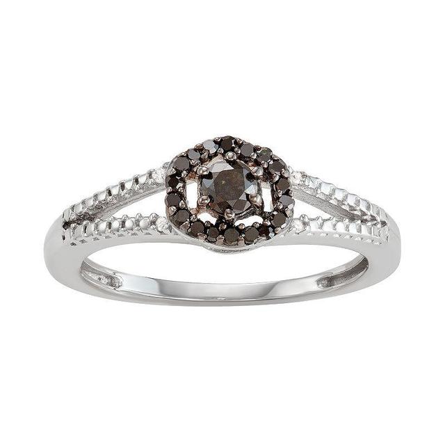 Jewelexcess Sterling Silver 1/4 C.T. Black & White Diamond Split-Shank Ring, Womens Silvertone Product Image