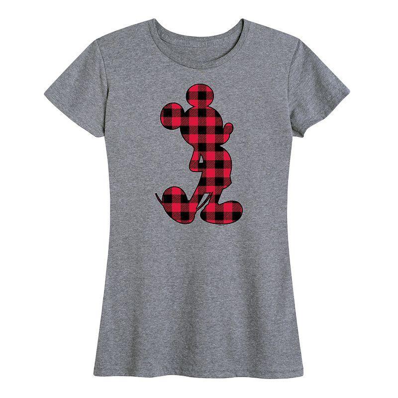 Disneys Mickey Mouse Womens Plaid Graphic Tee Med Grey Product Image