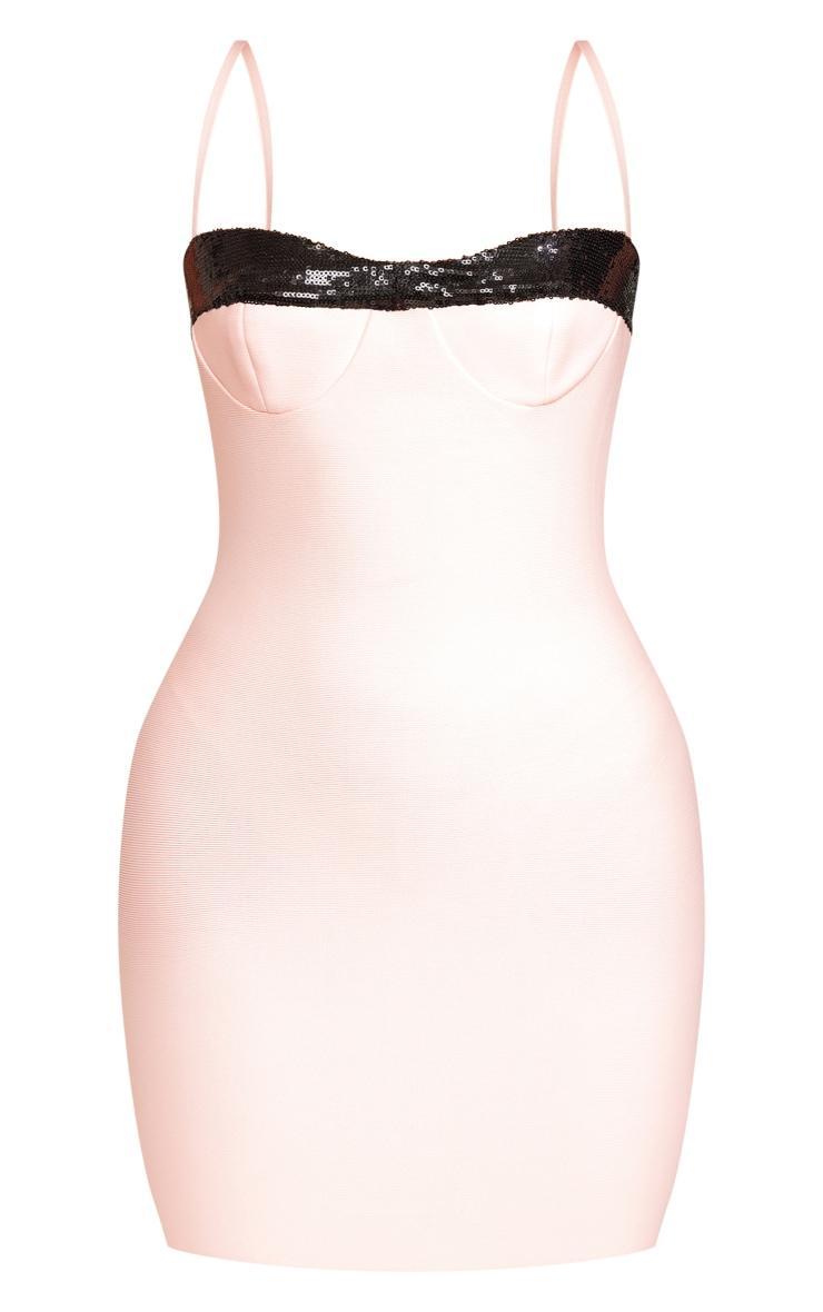 Pink Sequin Trim Cup Detail Mini Dress Product Image