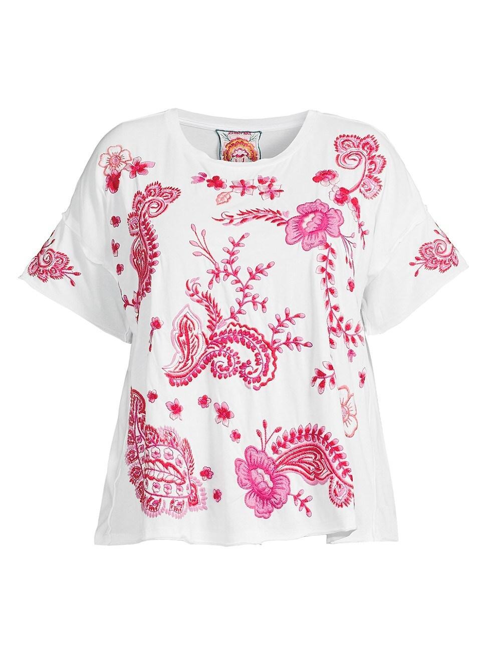 Womens Cassia Floral-Embroidered Cotton T-Shirt Product Image