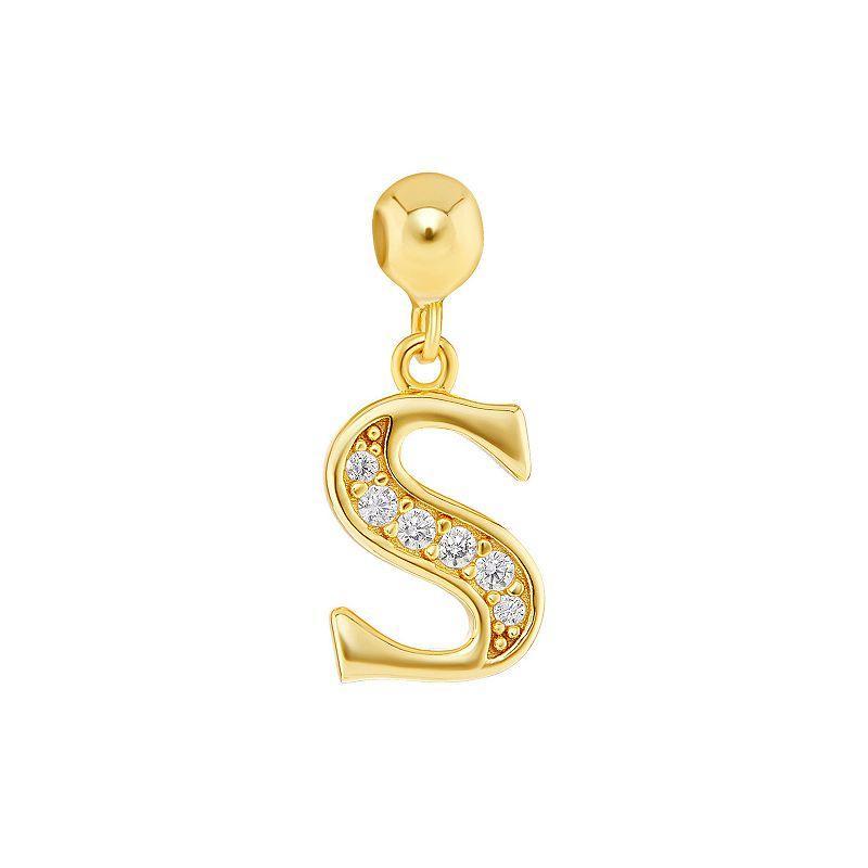 PRIMROSE 18k Gold Plated Pave Cubic Zirconia Initial Sliding Charm, Womens, Yellow Gold Tone L Product Image