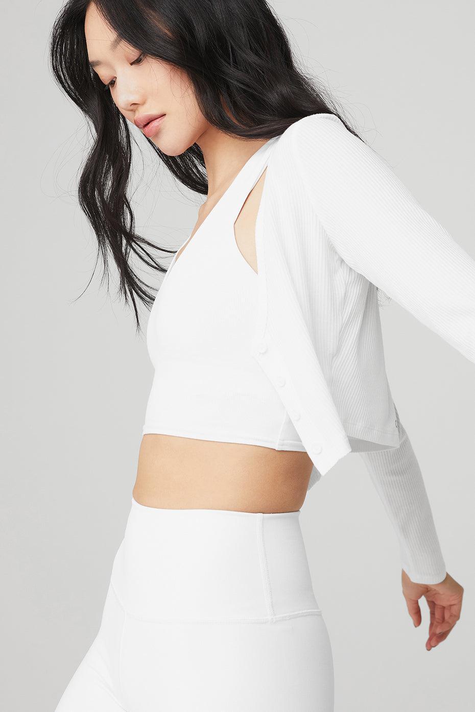 Ribbed Cropped Whisper Cardigan - White Female Product Image