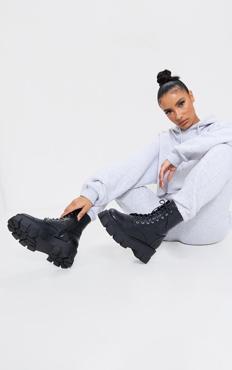 Black Wide Fit Lace Up Extreme Chunky Combat Boots product image