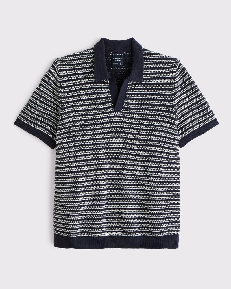 Textural Striped Johnny Collar Sweater Polo Product Image