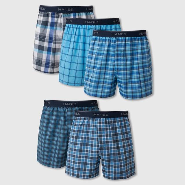 Hanes Mens Woven Plaid Boxers 5pk - Blue Product Image