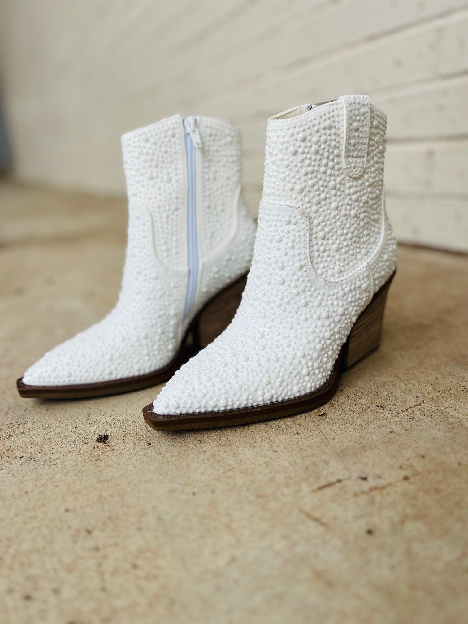 Pearl "Kady" White Rhinestone Booties Product Image