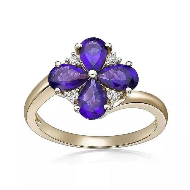 Gemminded 2 Micron Gold Over Silver Amethyst & Lab-Created White Sapphire Flower Ring, Womens Gold Tone Product Image