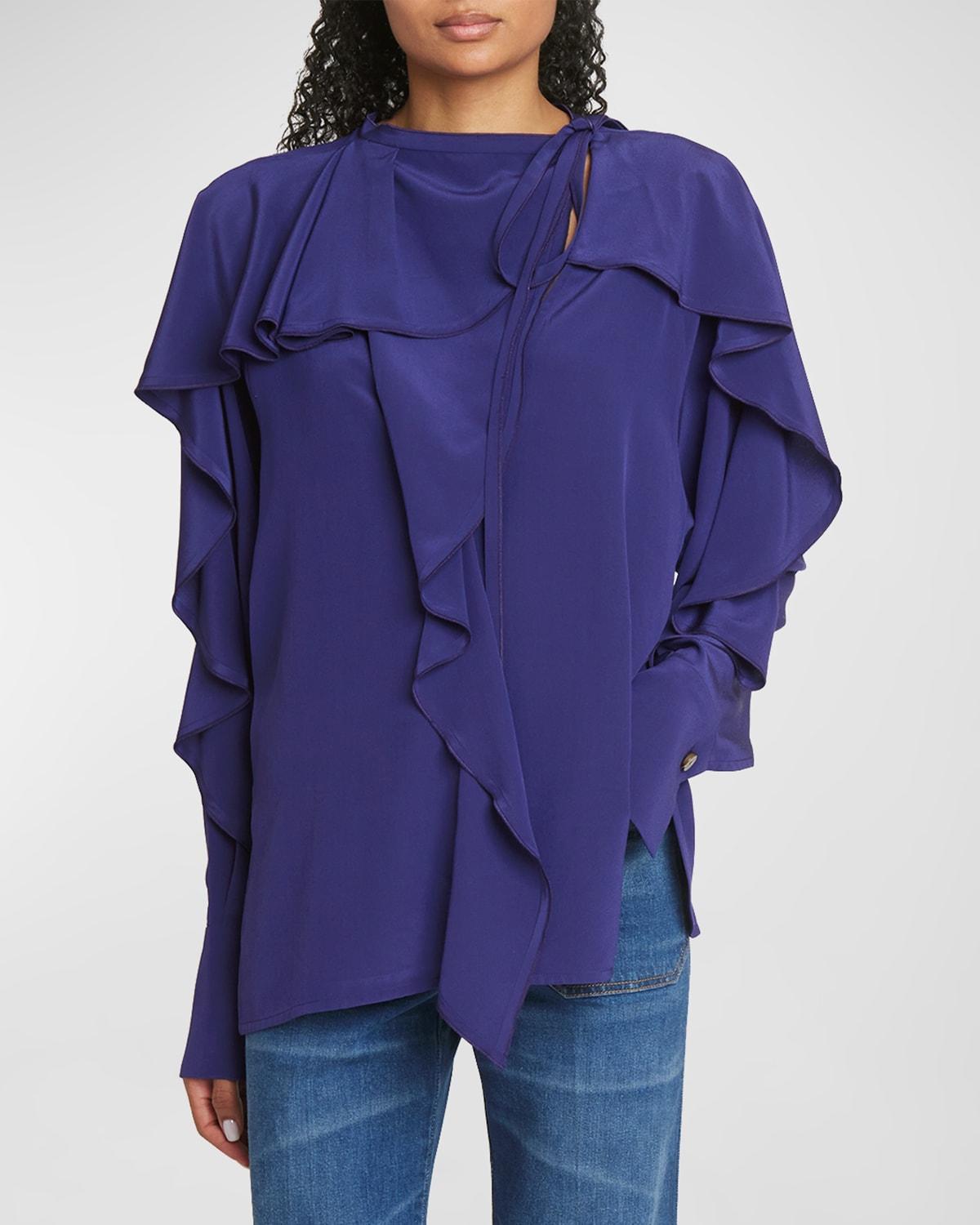 Womens Silk Chiffon Ruffled Blouse Product Image