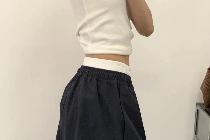 High Waist Color-Block Loose-Fit Wide-Leg Pants Product Image