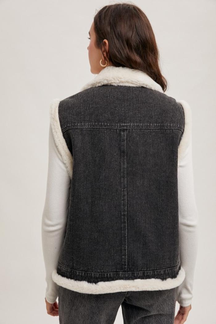 Faux Fur Denim Vest Product Image