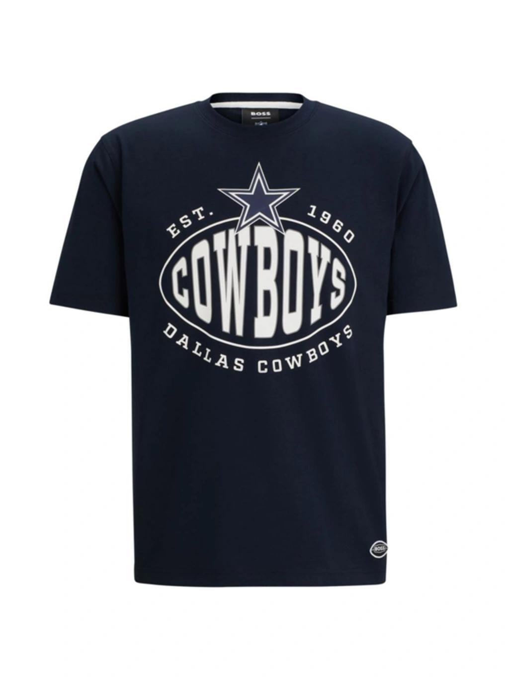 HUGO BOSS Boss X Nfl Stretch-cotton T-shirt With Collaborative Branding In Cowboys Dark Blue Product Image