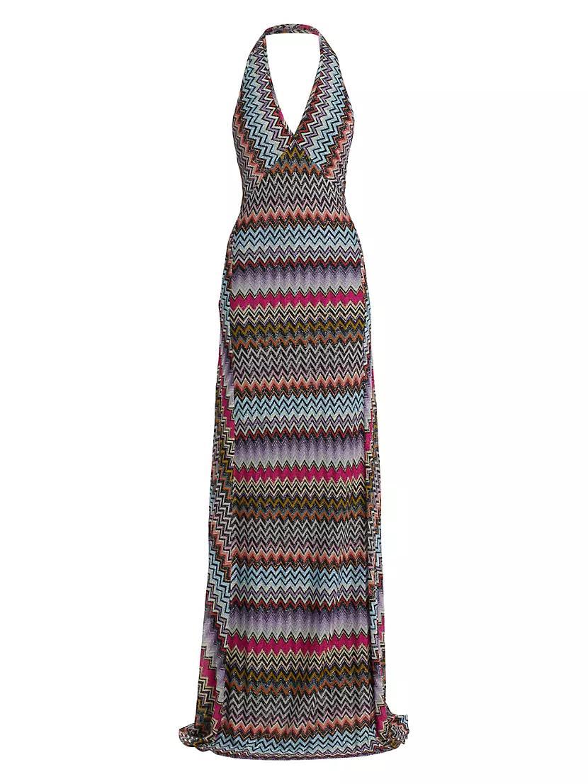 Chevron-Striped Halter Gown Product Image