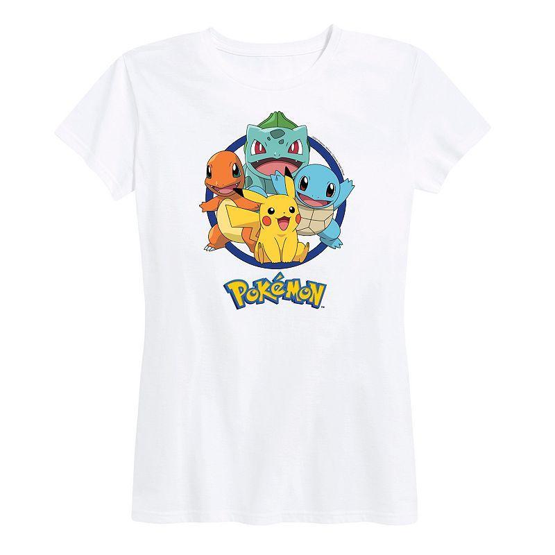 Womens Pokemon Round Group Graphic Tee Grey Gray Product Image