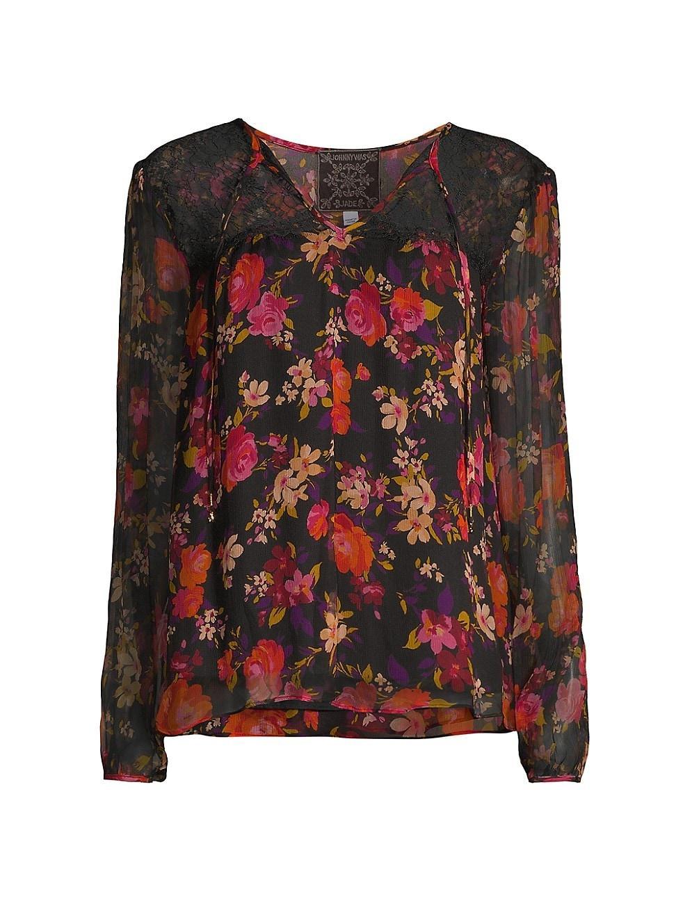 Womens Silk Chiffon Floral Blouse Product Image