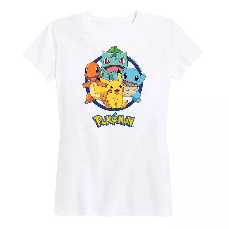 Plus Pokemon Round Group Graphic Tee, Womens Grey Gray Product Image