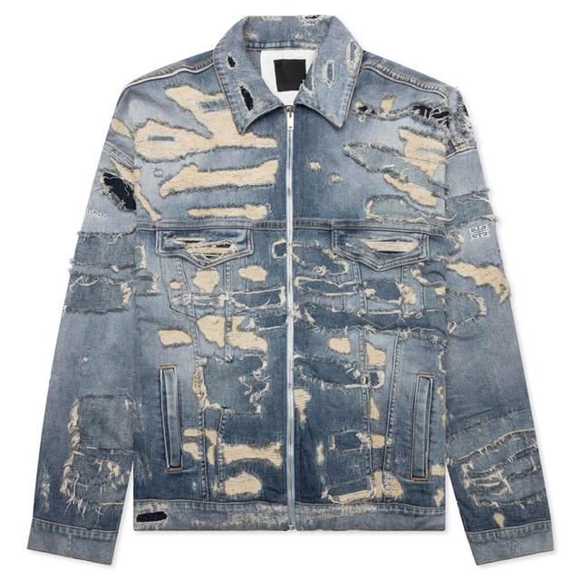 Oversized Denim Rivet Zip Jacket - Light Blue Male Product Image