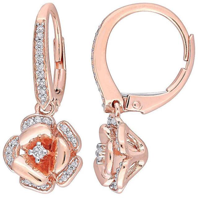 Stella Grace 10k Rose Gold 1/5 Carat T.W. Diamond Flower Leverback Earrings, Womens, White Product Image