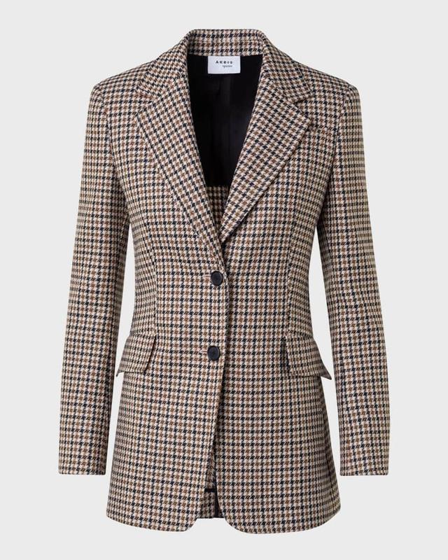 Houndstooth Shetland Tweed Wool Boyfriend Blazer Product Image