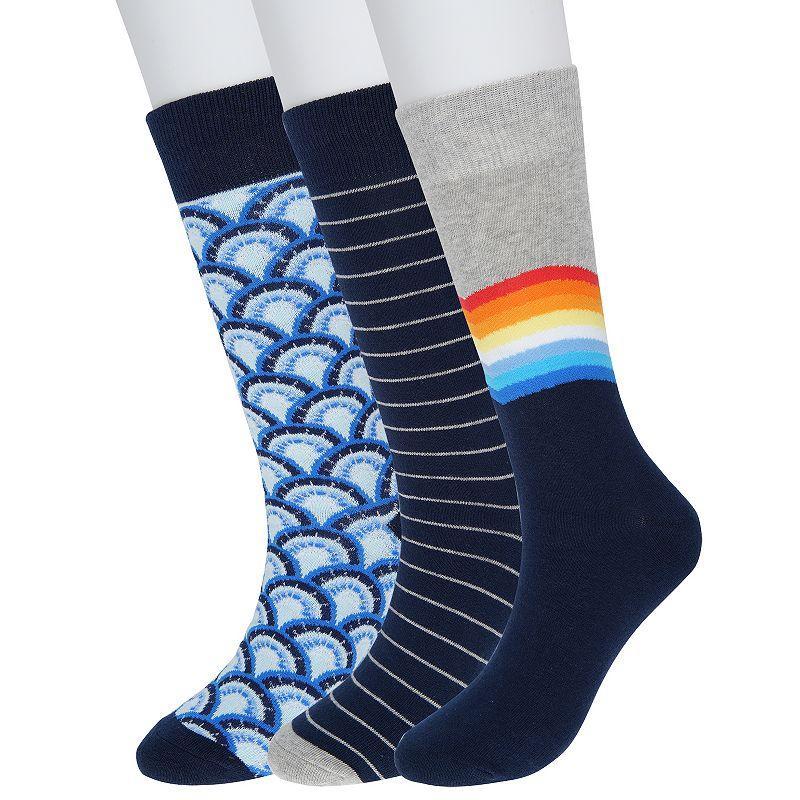 Mens Sonoma Goods For Life 3-pack Patterned Dress Socks Blue Stripe Geo Product Image