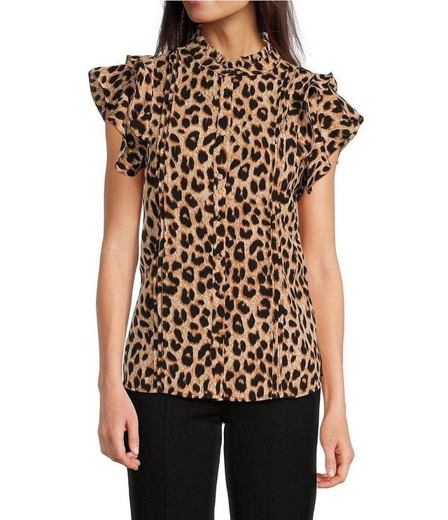 Calessa Cheetah Print Flutter Cap Sleeve Top Product Image