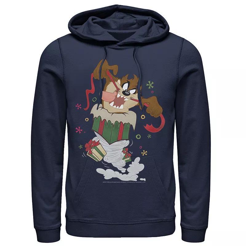 Mens Looney Tunes Christmas Taz Ripping Presents Hoodie Blue Product Image