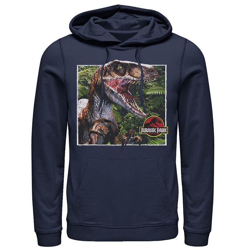 Mens Jurassic Park Raptor Coming Out Of Forest Graphic Pullover Hoodie Med Grey Product Image