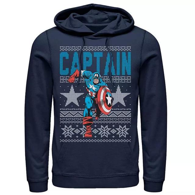 Mens Marvel Captain America Stars Ugly Christmas Sweater Hoodie Blue Product Image