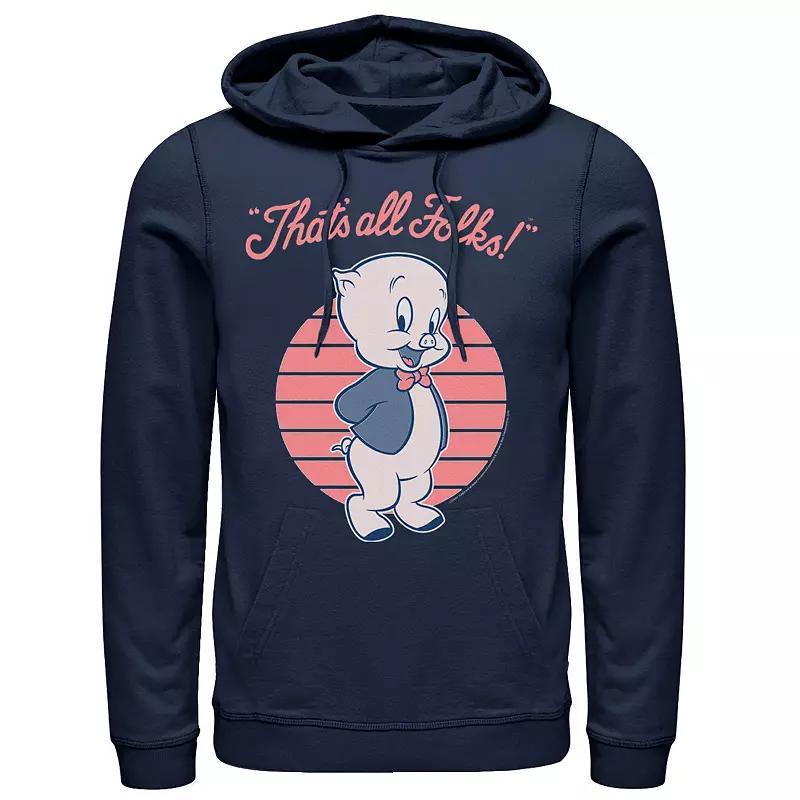 Mens Looney Tunes Porky Pig Thats All Folks Hoodie Blue Product Image