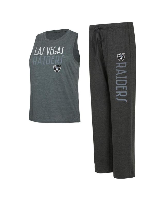 Womens Concepts Sport Black Distressed Las Vegas Raiders Muscle Tank Top and Pants Lounge Set - Black Product Image