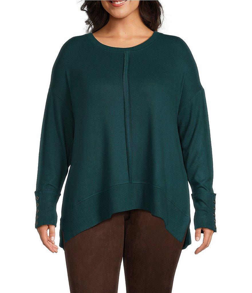 Westbound Plus Size Long Sleeve Crew Neck Button Cuff Top Product Image