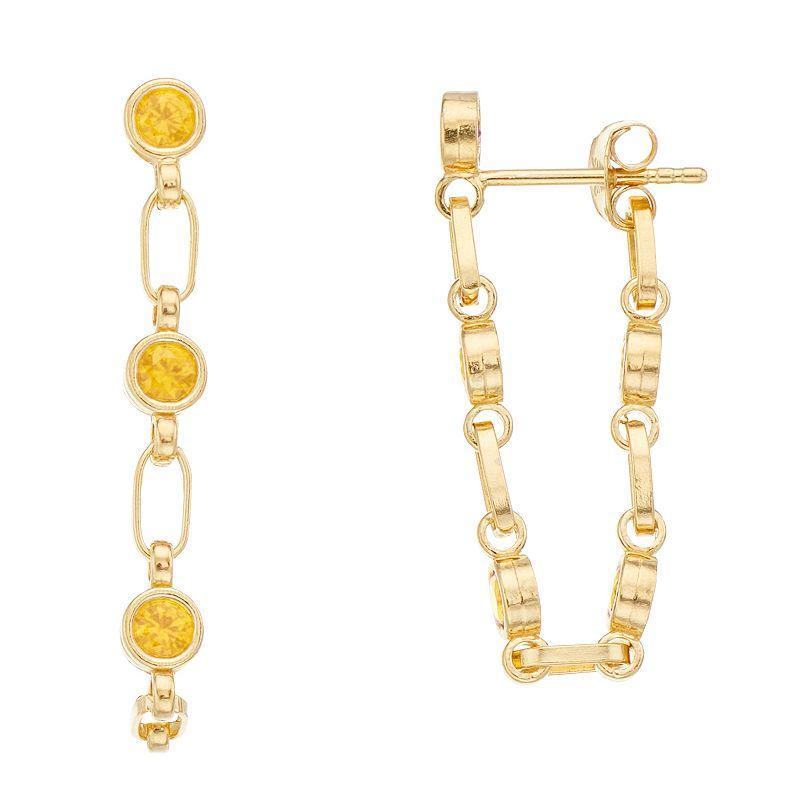 Kristen Kesho Sterling Silver Lab-Created Yellow Sapphire Front-to-Back Chain Hoop Earrings, Womens, Gold Tone Product Image