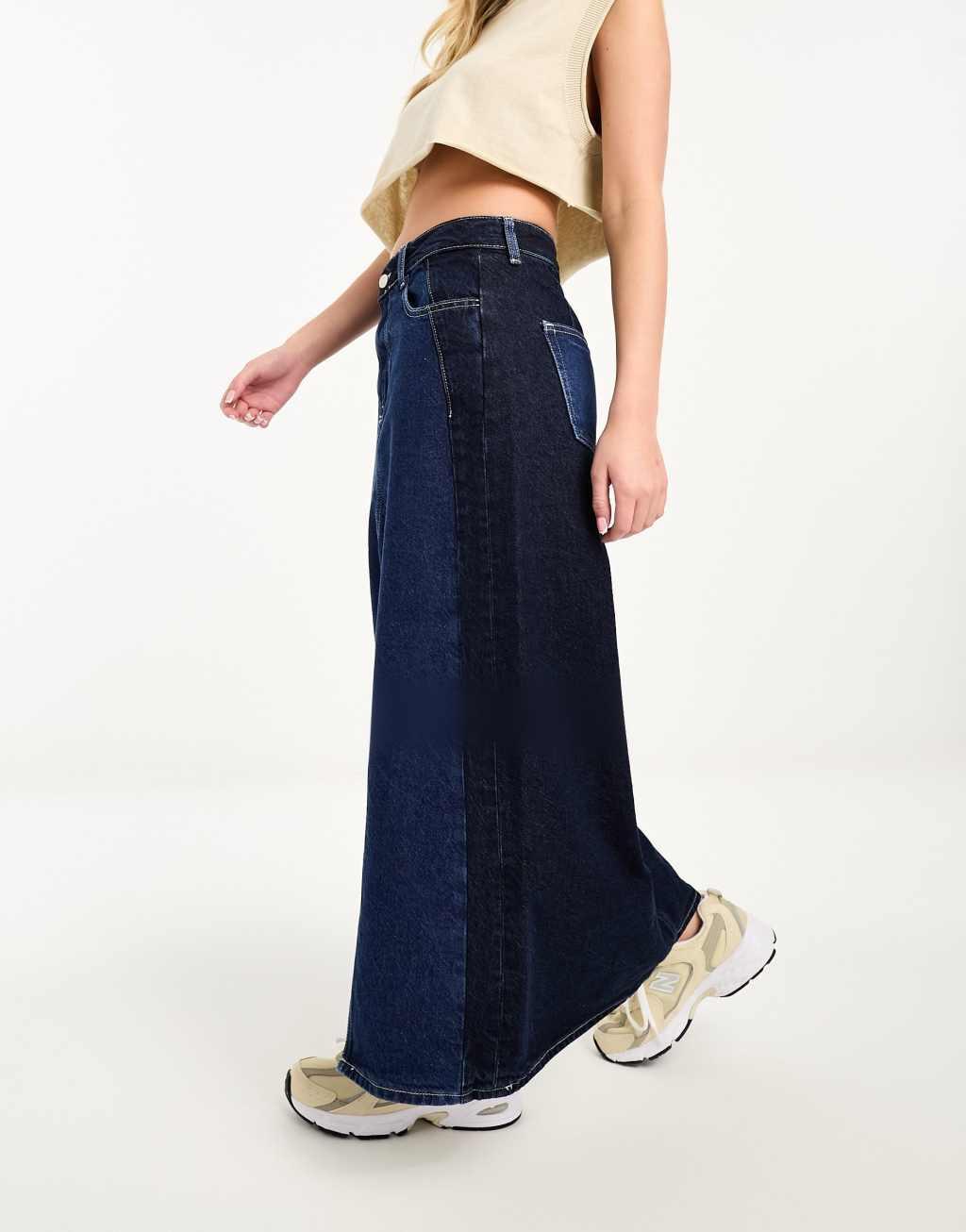 River Island patchwork denim maxi skirt Product Image